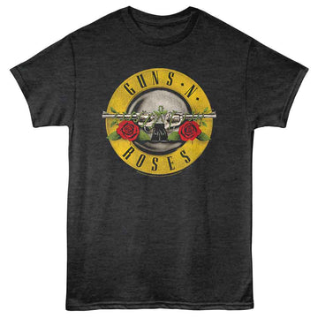 Guns N Roses-Gnr Bullet-Black Heather Adult S/S T-Shirt - Black Heather