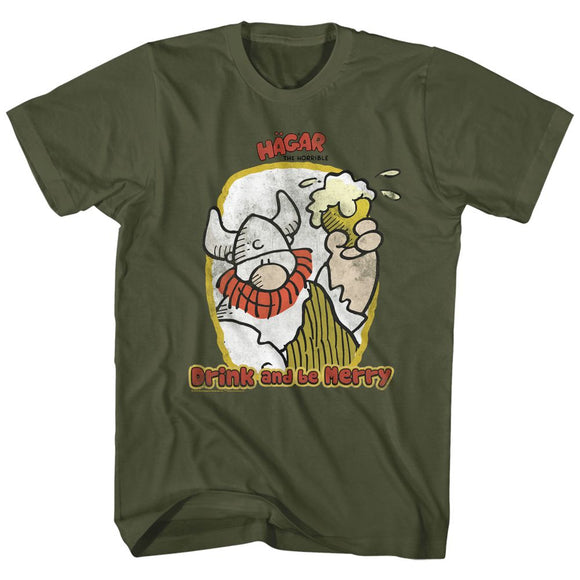 Hagar The Horrible-Drink And Be Merry-Military Green Adult S/S T-Shirt - Military Green