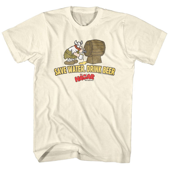 Hagar The Horrible-Save Water Drink Beer-Natural Adult S/S T-Shirt - Natural