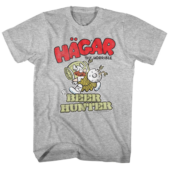 Hagar The Horrible-Beer Hunter-Gray Heather Adult S/S T-Shirt - Gray Heather
