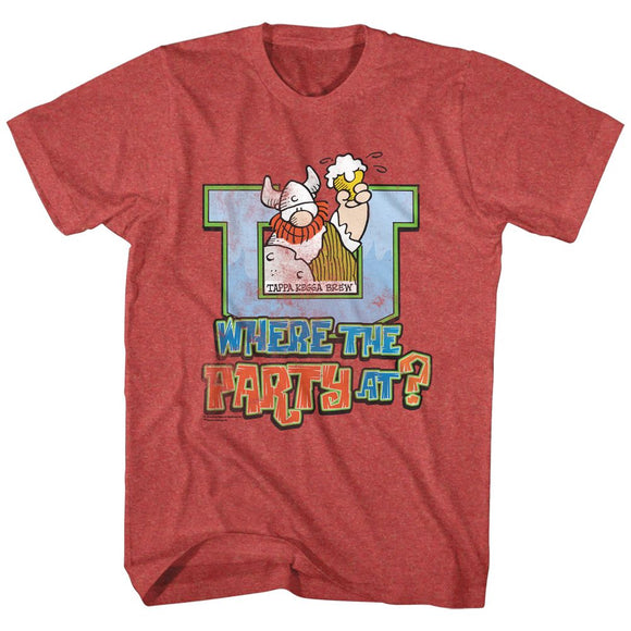 Hagar The Horrible-Where The Party At-Red Heather Adult S/S T-Shirt - Red Heather