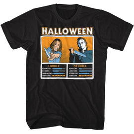 Halloween-Halloween Laurie Vs Michael Face Off-Black Adult S/S T-Shirt - Black