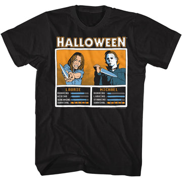 Halloween-Halloween Laurie Vs Michael Face Off-Black Adult S/S T-Shirt - Black