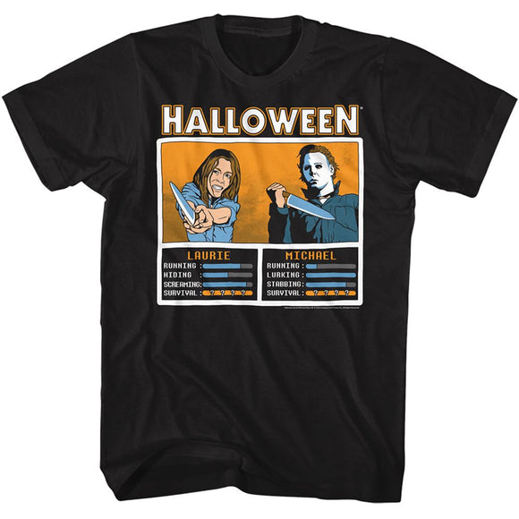 Halloween-Halloween Laurie Vs Michael Face Off-Black Adult S/S T-Shirt - Black