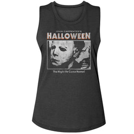 Halloween-Halloween Logo And Photo-Charcoal Ladies Muscle Tank-S - Charcoal