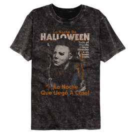 Halloween-Halloween Spanish Poster-Mineral Wash Black Adult S/S T-Shirt - Black