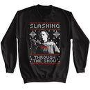 Halloween-Halloween Slashing Thru The Snow-Black Adult L/S Sweatshirt-S - Black