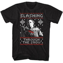 Halloween-Halloween Slashing Thru The Snow-Black Adult S/S T-Shirt S - Black