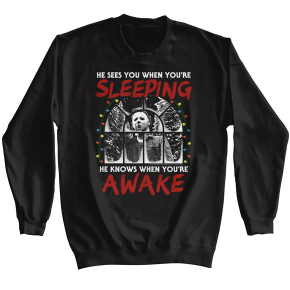 Halloween-Halloween Sees You When Youre Sleeping-Black Adult L/S Sweatshirt-S - Black