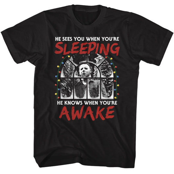 Halloween-Halloween Sees You When Youre Sleeping-Black Adult S/S T-Shirt S - Black