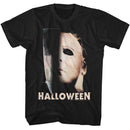 Halloween-Halloween Half Mask And Knife-Black Adult S/S T-Shirt - Black