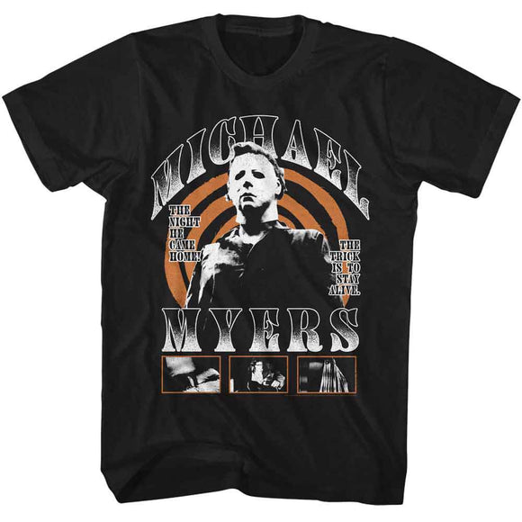 Halloween-Halloween Myers Spiral-Black Adult S/S T-Shirt - Black