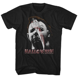 Halloween-Mask And Knife-Black Adult S/S T-Shirt - Black
