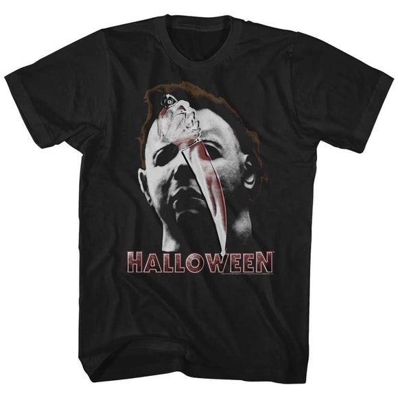 Halloween-Mask And Knife-Black Adult S/S T-Shirt - Black