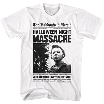 Halloween-Haddonfield Herald-White Adult S/S T-Shirt - White