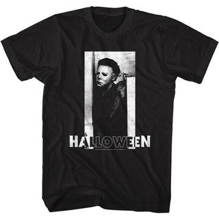 Halloween Michael And Logo Bandw Adult T-Shirts