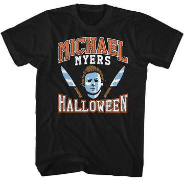 Halloween-Halloween Varsity Style Michael-Black Adult S/S T-Shirt - Black