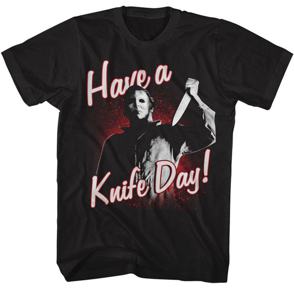 Halloween-Halloween Have A Knife Day-Black Adult S/S T-Shirt - Black