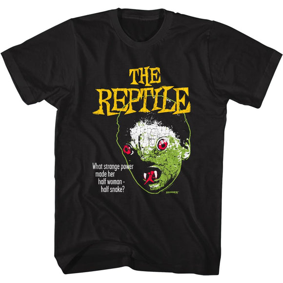 Hammer Horror-The Reptile Face-Black Adult S/S T-Shirt - Black