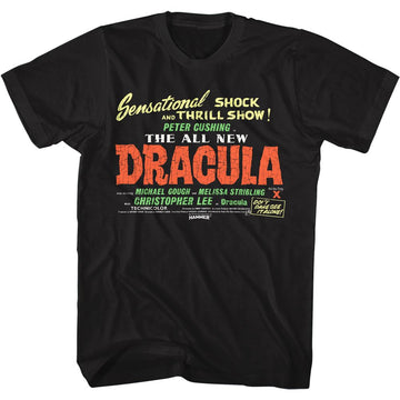 Hammer Horror-Dracula Shock And Thrill-Black Adult S/S T-Shirt - Black