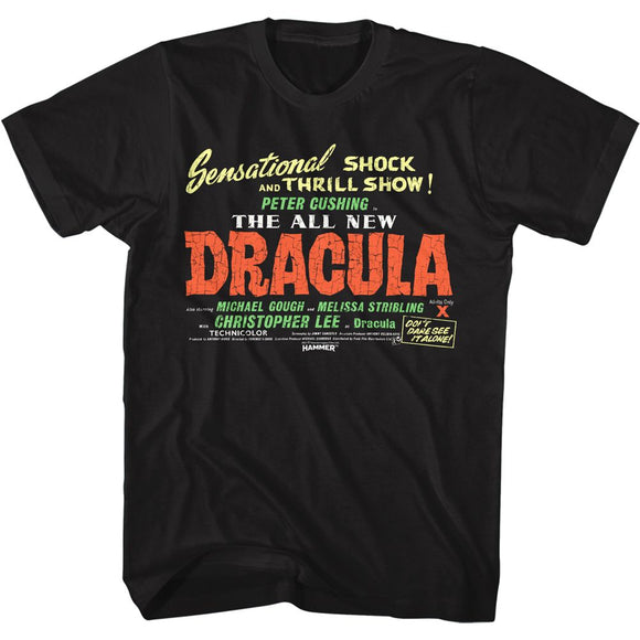 Hammer Horror-Dracula Shock And Thrill-Black Adult S/S T-Shirt - Black