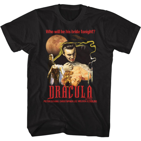 Hammer Horror-Dracula Moon And Candles-Black Adult S/S T-Shirt - Black