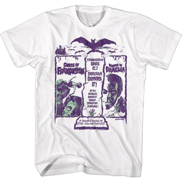 Hammer Horror-Double Creature Feature-White Adult S/S T-Shirt - White