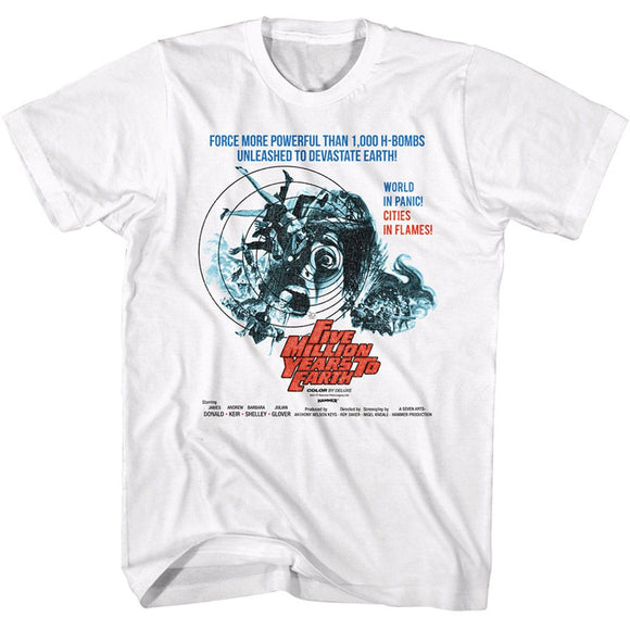 Hammer Horror-Hammer Horror Five Million Years-White Adult S/S T-Shirt - White