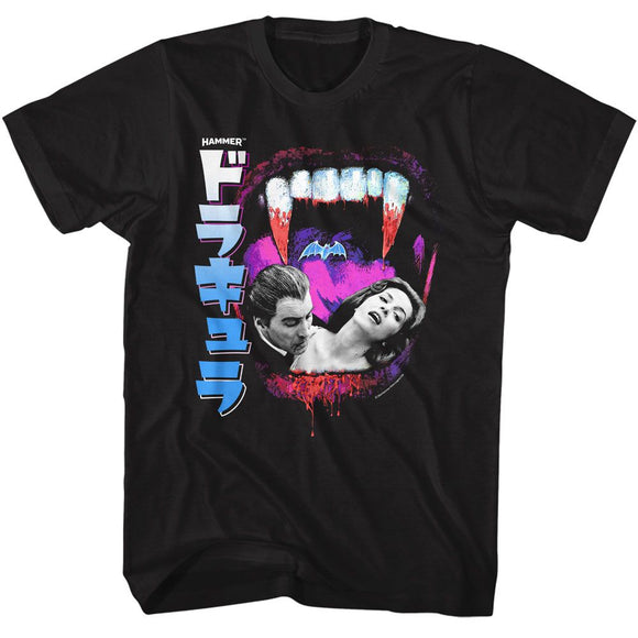 Hammer Horror-Hammer Horror Fangs And Photo Jpn Text-Black Adult S/S T-Shirt - Black