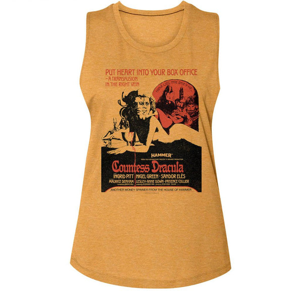 Hammer Horror-Hammer Horror Countess Dracula Poster-Antique Gold Ladies Muscle Tank-S - Antique Gold
