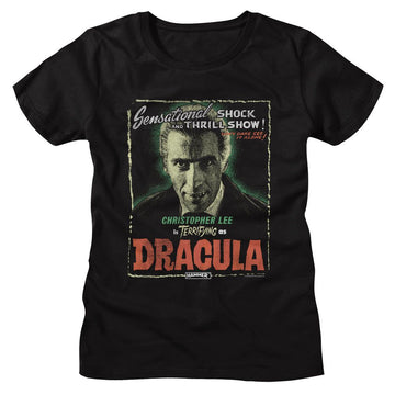 Hammer Horror-Hammer Horror Lee As Dracula-Black Ladies S/S T-Shirt - Black