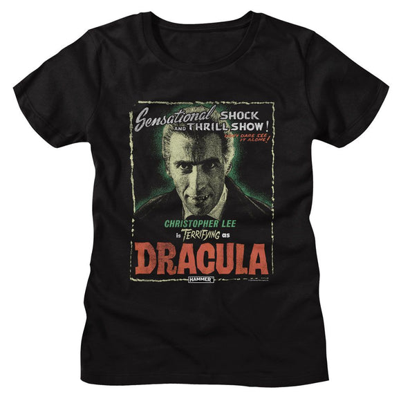 Hammer Horror-Hammer Horror Lee As Dracula-Black Ladies S/S T-Shirt - Black