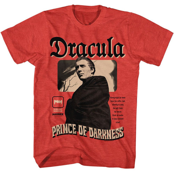 Hammer Horror-Hammer Horror Prince Of D-Red Heather Adult S/S T-Shirt - Red Heather