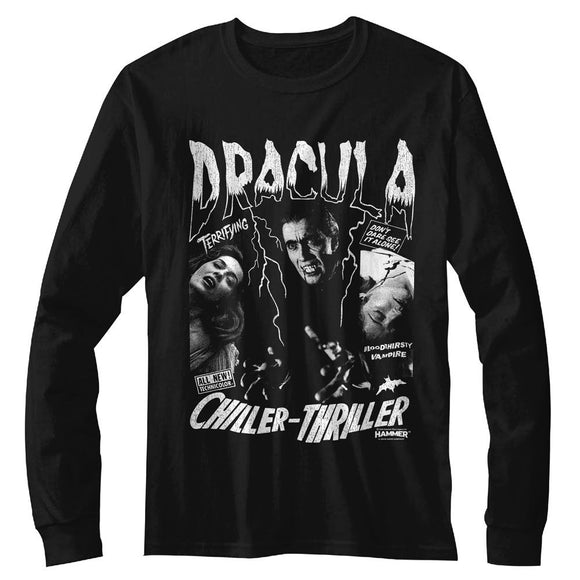 Hammer Horror-Hammer Horror Chiller Thriller-Black Adult L/S T-Shirt - Black