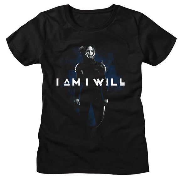 Hunger Games-Hunger Games I Am I Will-Black Ladies S/S T-Shirt - Black