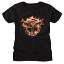 Hunger Games-Hunger Games Flaming Mockingjay-Black Ladies S/S T-Shirt - Black