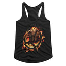Hunger Games-Hunger Games Flaming Mockingjay-Black Ladies Slimfit Racerback-S - Black