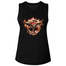 Hunger Games-Hunger Games Flaming Mockingjay-Black Ladies Muscle Tank-S - Black