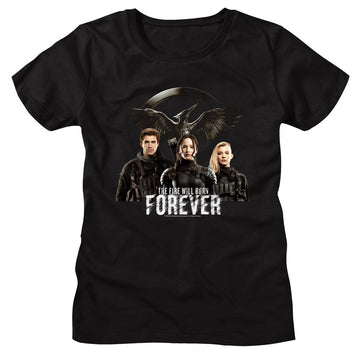 Hunger Games-Hunger Games Fire Will Burn Forever-Black Ladies S/S T-Shirt - Black