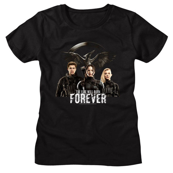 Hunger Games-Hunger Games Fire Will Burn Forever-Black Ladies S/S T-Shirt - Black