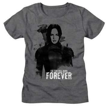 Hunger Games-Hunger Games Katniss Burn Forever-Deep Heather Ladies S/S T-Shirt - Deep Heather