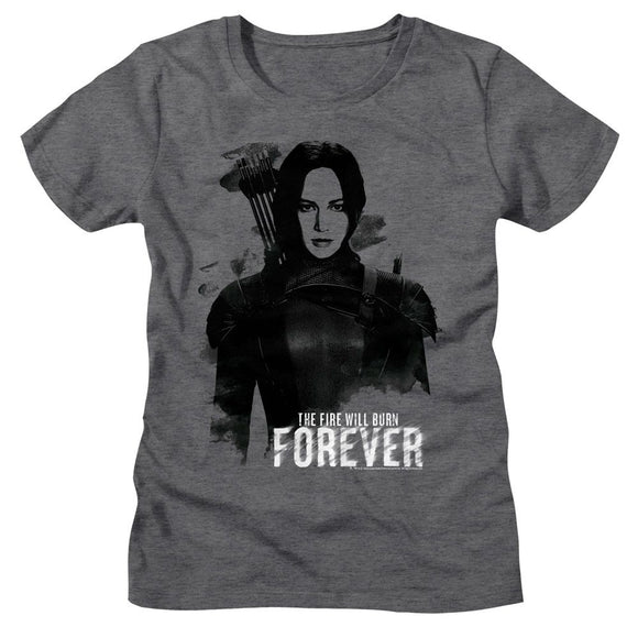 Hunger Games-Hunger Games Katniss Burn Forever-Deep Heather Ladies S/S T-Shirt - Deep Heather