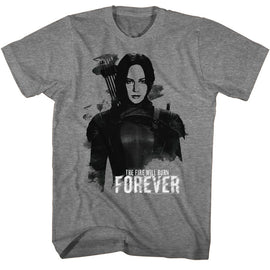 Hunger Games-Hunger Games Katniss Burn Forever-Graphite Heather Adult S/S T-Shirt - Graphite Heather