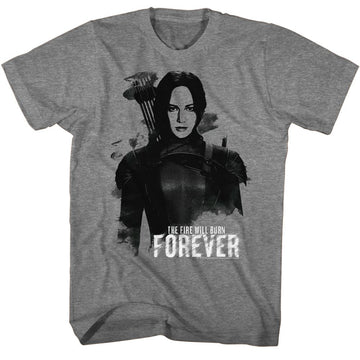 Hunger Games-Hunger Games Katniss Burn Forever-Graphite Heather Adult S/S T-Shirt - Graphite Heather