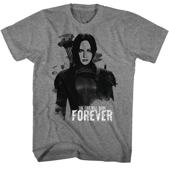 Hunger Games-Hunger Games Katniss Burn Forever-Graphite Heather Adult S/S T-Shirt - Graphite Heather
