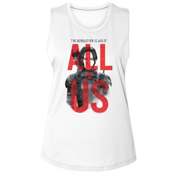 Hunger Games-Hunger Games All Of Us-White Ladies Muscle Tank S - White