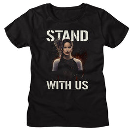 Hunger Games-Hunger Games Stand With Us Katniss-Black Ladies S/S T-Shirt - Black