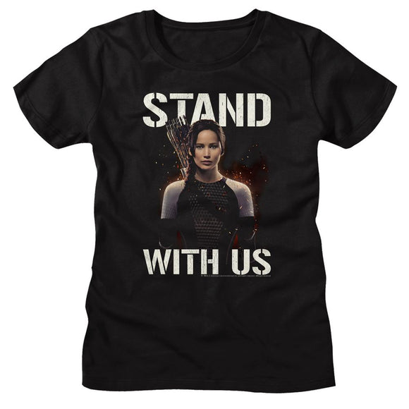 Hunger Games-Hunger Games Stand With Us Katniss-Black Ladies S/S T-Shirt - Black