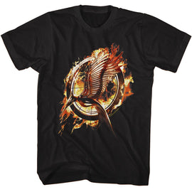Hunger Games-Hunger Games Catching Fire Mockingjay-Black Adult S/S T-Shirt - Black