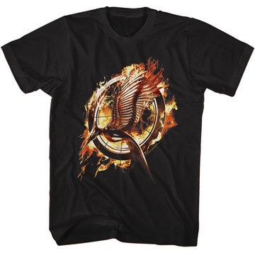 Hunger Games-Hunger Games Catching Fire Mockingjay-Black Adult S/S T-Shirt - Black